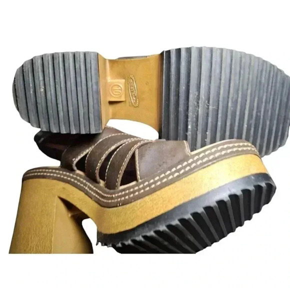 Vintage 90's Y2K Lower East Side Brown Chunky Platform Slides Sandals Size 10 - Picture 6 of 12